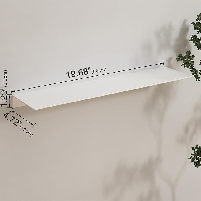 JOOM White Floating Shelves for Wall Storage, Metal Wall Shelves for Living Room, Bathroom, Kitchen, 20” Long Display Shelves for Collectibles(2 PCS)-Ruum Studio Home