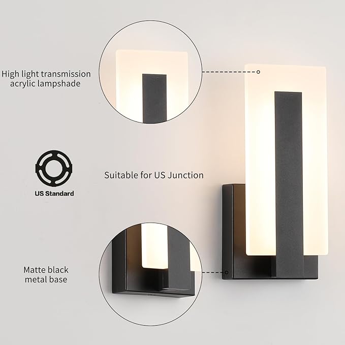 Joosenhouse Modern LED Wall Sconce Dimmable Wall Mounted Lamp Set of 2, Black 3000K Warm White Wall Lamp, Hardwired Bathroom Vanity Light, Indoor Wall Lights for Hallway, Bedroom, Study, Living Room.-Ruum Studio Home