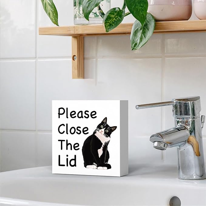 Funny Bathroom Decor, Funny Bathroom Wall Art, Black and White Bathroom Decor, Boho Bathroom Decor, Bathroom Decor for Shelves, Wooden Box Decor Sign for Home Farmhouse Living Room Table Shelf-Ruum Studio Home