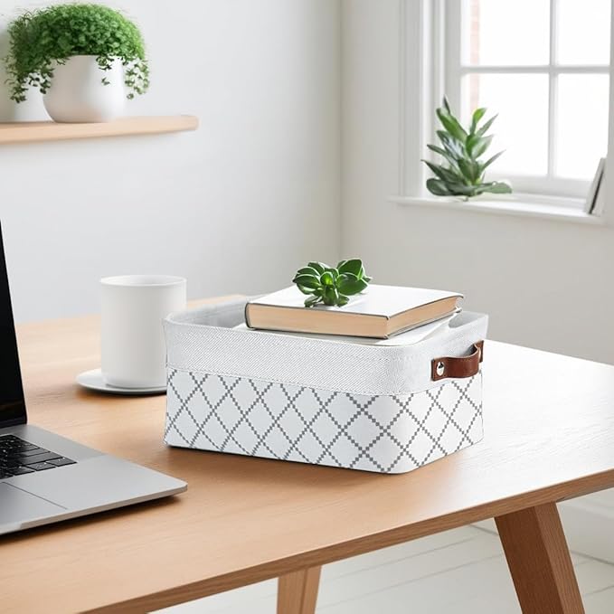 DECOMOMO Small Storage Basket, Closet Storage Bins, Baskets for Organizing Shelves (White Check, Small - 6 Pack)-Ruum Studio Home