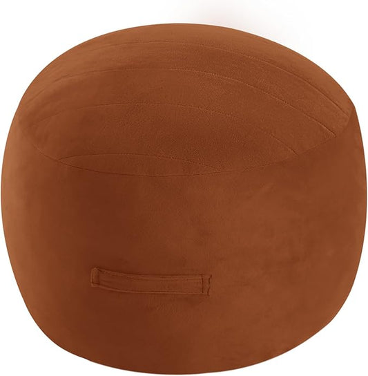 MeMoreCool Round Stuffed Pouf Ottoman Foot Rest, Floor Pouf Foot Stool with Soft Foam Chunk Filling, Small Round Ottoman Footstool Circle Footrest for Living Room, Coffee-Ruum Studio Home