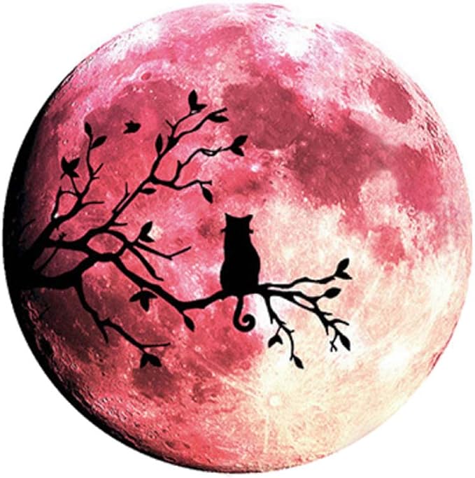 Quanhaigou Glow in The Dark Wall or Ceiling Moon Stickers – Luminous Decal Sticker for Simulated Planet Effect at Night – Red 3D Earth Black Tree Cat-Ruum Studio Home