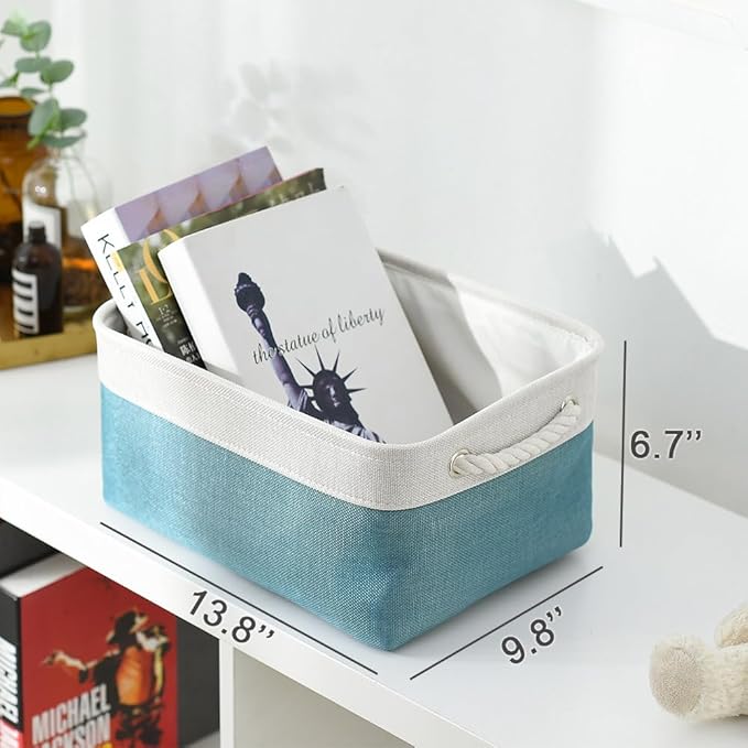TheWarmHome Fabric Storage Bin with Handles,Storage Basket for Home Storage and Organization, Shelf Basket with Cover for Living Room Bedroom Closet（White & Green Medium 13.8L×9.8W×6.7H-Ruum Studio Home