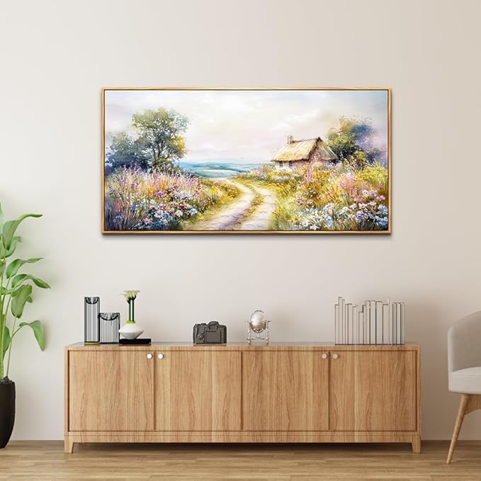 ZUITINGHUA Large Wood Framed Wall Decor For Living Room Canvas Wall Art For Office Modern Wall Decorations For Bedroom Country Road Landscape Painting Farmhouse Pictures Artwork Home Decor 24x48 In-Ruum Studio Home