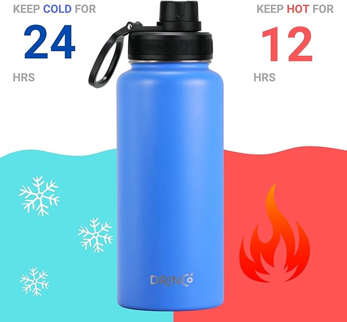 DRINCO Stainless Steel Water Bottle Spout Lid Vacuum Insulated Double Wall Water Bottle Wide Mouth (40oz 32oz 22oz 18oz 14oz) Leak Proof Keep Cold Sport Camping Hiking (32 oz, 32oz Royal Blue)-Ruum Studio Home