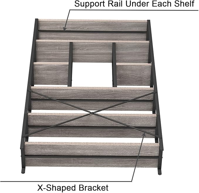 LVB Industrial 6 Tier Bookshelf, Large Tall Open Rustic Vintage Etagere Bookcase, Gray Big Wide Modern Farmhouse Wood and Metal Book Shelf for Home Bedroom Living Room Office Storage, Light Grey Oak-Ruum Studio Home