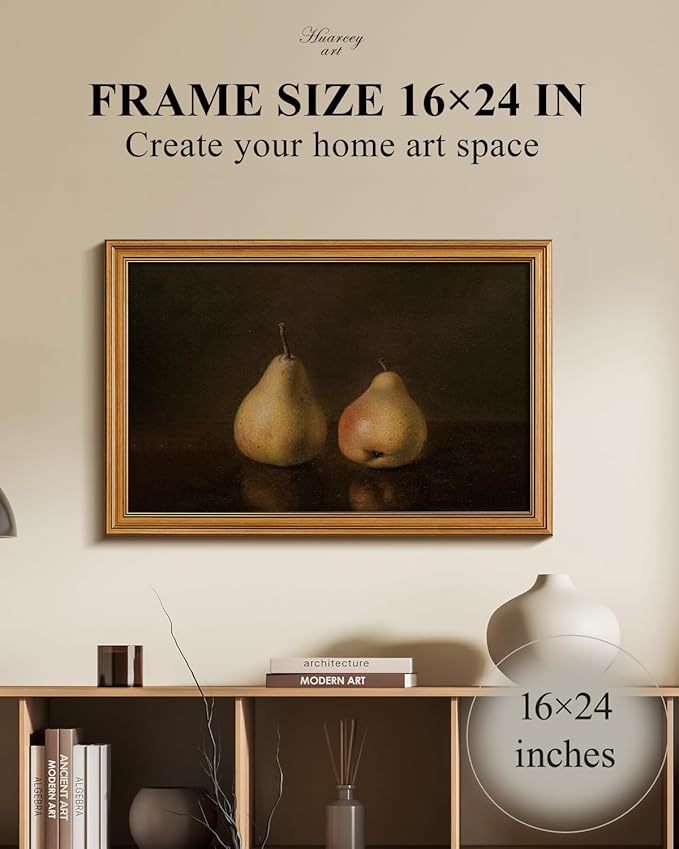 HUARCEY Gold Framed Vintage Wall Art for Living Room, Pear Fruits Painting Prints Shelf Decor for Kitchen, Aesthetic Bedroom Wall Art Decor, Christmas Gift for Friends or Family (Two Pears 16"x24")-Ruum Studio Home