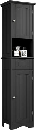 ChooChoo 67" Tall Bathroom Storage Cabinet Freestanding with Adjustable Shelves, Narrow Storage Linen Cabinet with 2 Doors and 1 Drawers for Bathroom, Living Room, Kitchen, Black-Ruum Studio Home