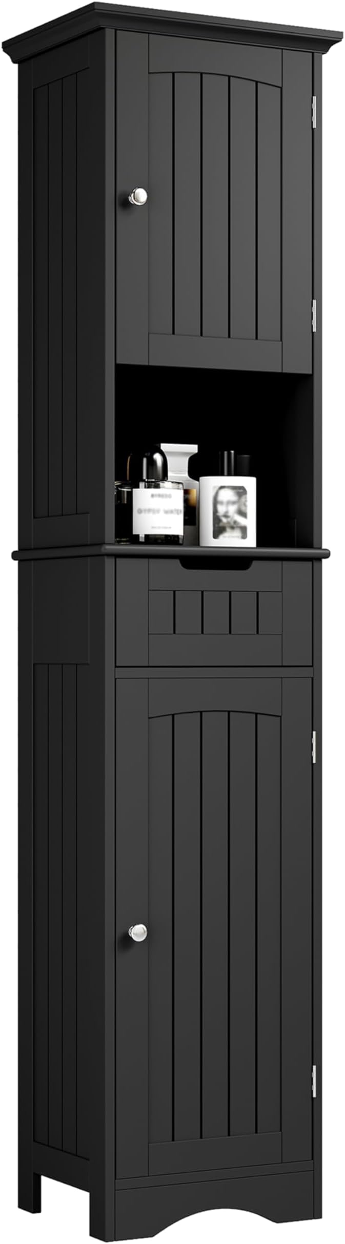 ChooChoo 67" Tall Bathroom Storage Cabinet Freestanding with Adjustable Shelves, Narrow Storage Linen Cabinet with 2 Doors and 1 Drawers for Bathroom, Living Room, Kitchen, Black-Ruum Studio Home