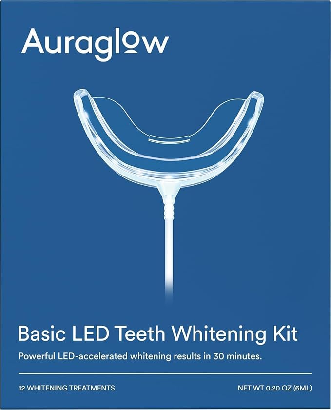Auraglow Teeth Whitening Kit, Wired LED Accelerator Light, 35% Carbamide Peroxide Teeth Whitening Gel, 12 Whitening Treatments, Whitens up to 10 Shades in 7 Days-Ruum Studio Home