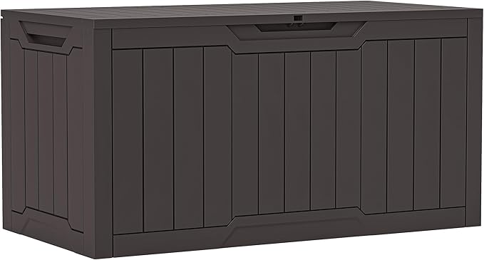 YITAHOME 100 Gallon Outdoor Storage Box, Large Water Resistant Resin Deck Box, Indoor Outdoor Lockable Storage Container for Patio, Garden, Cushions, Tools, Equipment (Dark Brown)-Ruum Studio Home