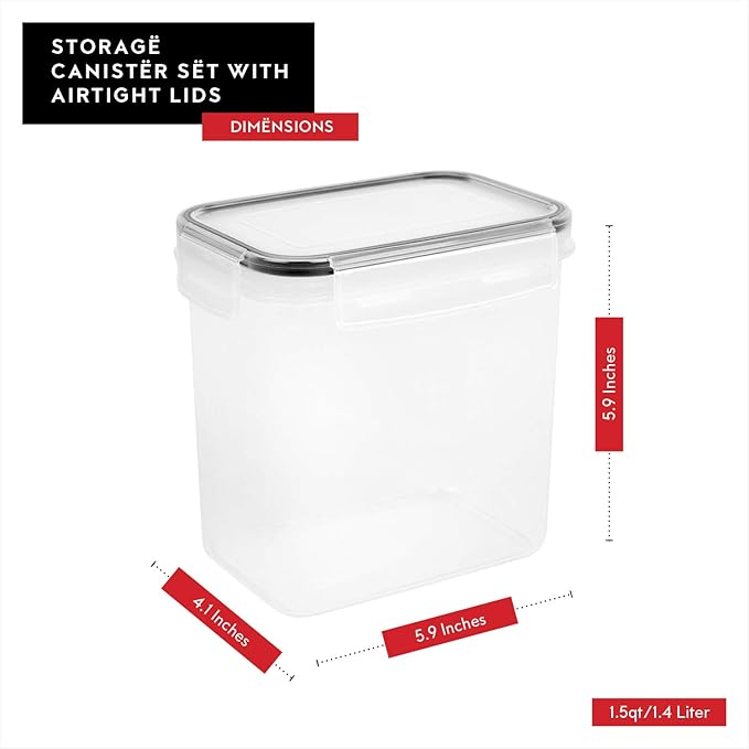 DWËLLZA KITCHEN Airtight Food Storage Container Set - 8 Pieces 1.4L - Plastic BPA Free Kitchen Pantry Storage Containers - Dishwasher Safe - Include 8 Labels - Keeps Food Fresh & Dry-Ruum Studio Home