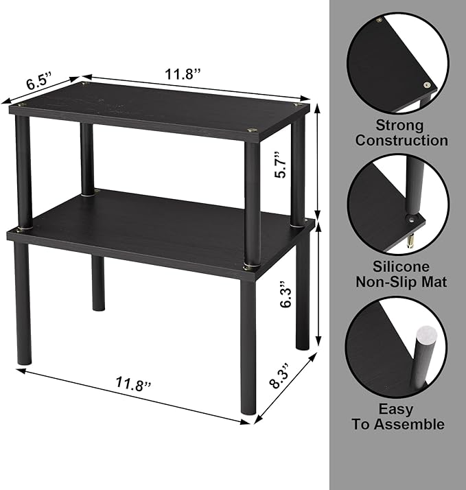 Cabinet Organizer Shelf(Set of 2),Kitchen Counter Shelves,Bamboo Spice Rack Countertop and Cabinet,Stackable Expandable,Medium(Black)-Ruum Studio Home