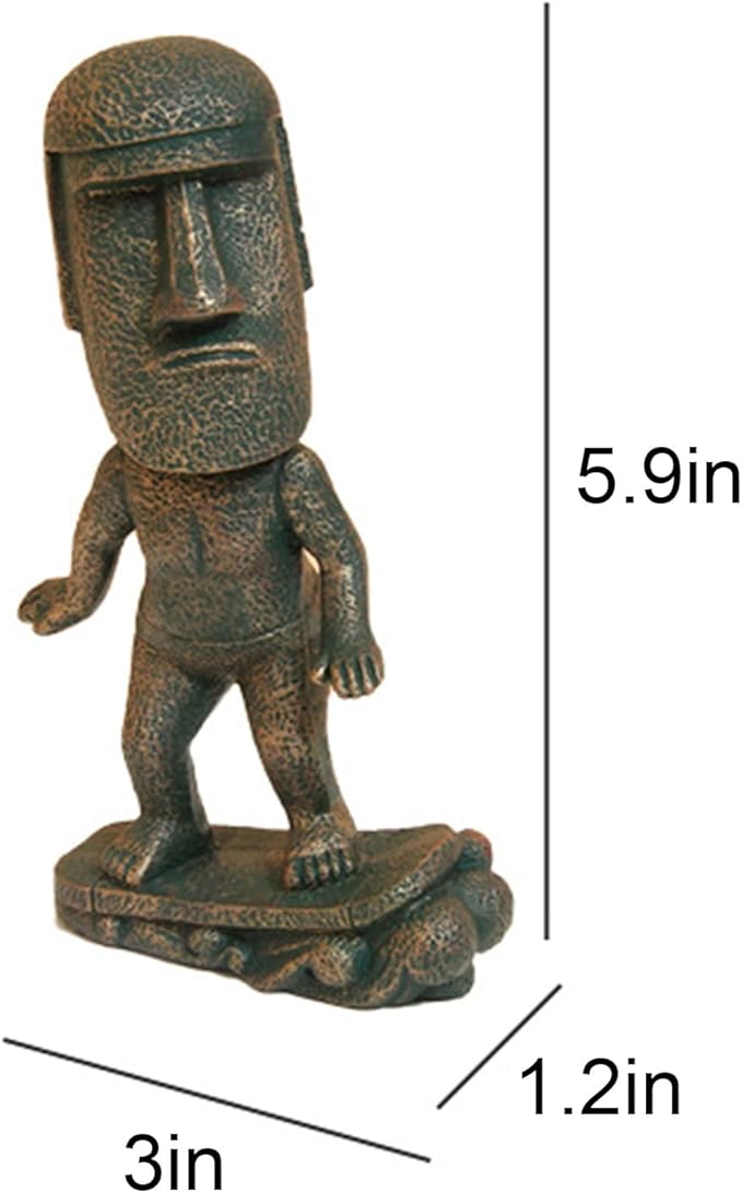Moai Statue Decor - 6 Inch Easter Island Oranment Resin Stone Decoration for Room Accessories Antique Sculpture for Office Desktop (Surfing)-Ruum Studio Home