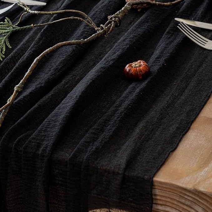 3pcs Halloween Table Runner Black Cheesecloth Gauze Rustic Premium Cotton Cheese Cloth Table Runner 120 Inch 10 FT for Wedding Bridal Baby Shower Long Sheer Boho Decorations-Ruum Studio Home