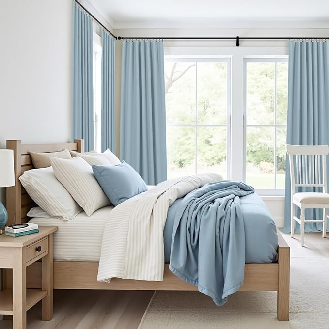 Extra Long Blackout Light Blue Curtains for Living Room 108 Inch Length Insulating Sound Proof Wide Drape for Window Treatments Curtain for Patio Sliding Glass Doors Doorway Hallway 2 Panel Stone Blue-Ruum Studio Home