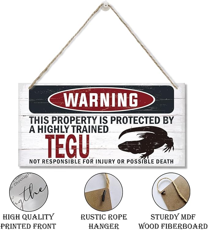 Warning Sign, Tegu Warning Wood Plaque Sign, Funny Door Signs, Decorative Wood Hanging Suspension Plaque, Farmhouse Wooden Wall Decor, Outdoor Hanging Wooden Signs-Ruum Studio Home