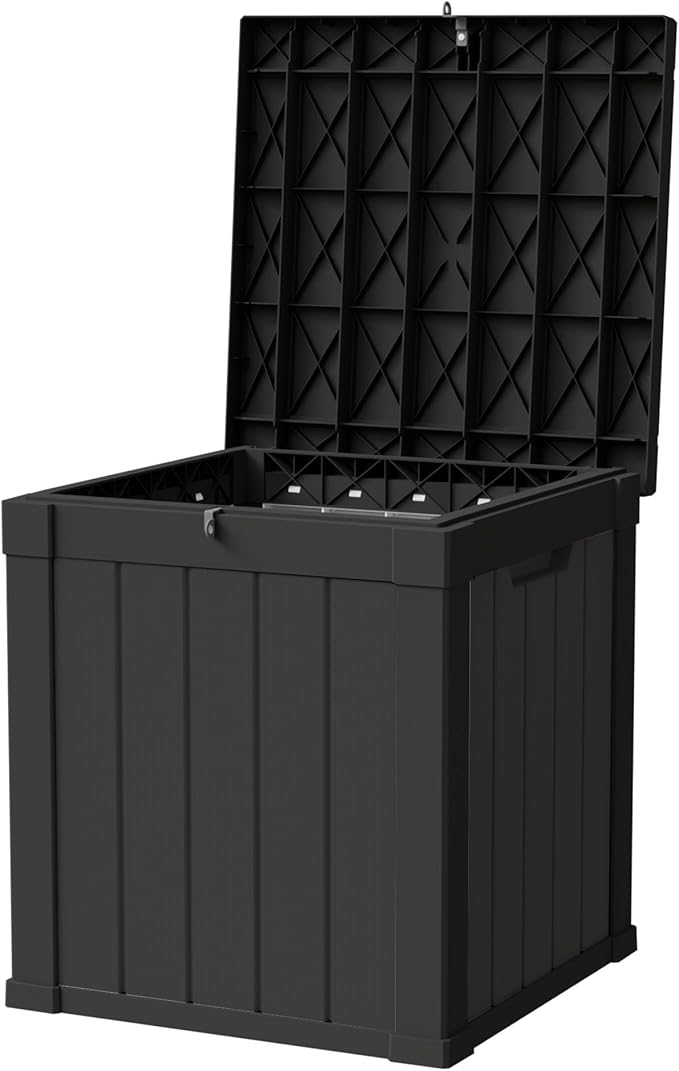 50 Gallon Storage Box, Waterproof Deck Box for Indoor & Outdoor Use, Lockable Pool Storage Bin for Package Delivery, Outdoor Bench for Patio Cushions, Garden Tools, Backyard, Black-Ruum Studio Home