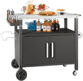Grill Cart Table with Big Storage Cabinet, Movable Outdoor Dining Cart Pizza Oven Stand, Kitchen Cart Island Multifunction Food Prep Table Stainless Steel Surface-Ruum Studio Home
