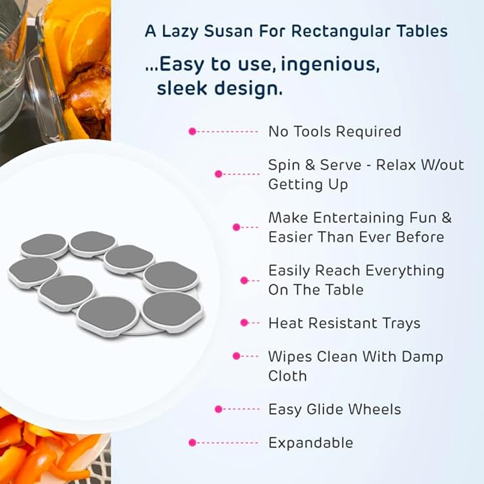 Full Set - Light Gray - The First Patented Lazy Susan Turntable Expandable for Rectangular & Oblong Tables - Kitchen & Dining Tables - Great Gift! Parties & Gatherings.-Ruum Studio Home