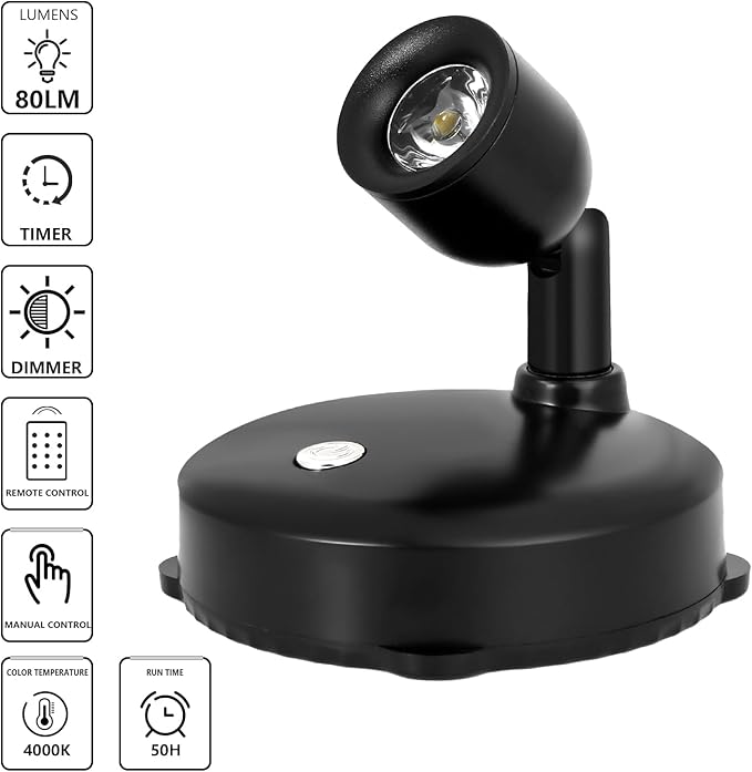 Cordless Spotlight Battery Operated, LED Plant Light, Dimmable Accent Light with Remote, Indoor Display Up Lighting for Picture Photo Tree Dartboard Wall Decor Painting Artwork Portrait-Ruum Studio Home
