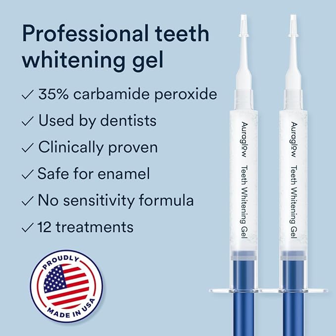 Auraglow Teeth Whitening Kit, Wired LED Accelerator Light, 35% Carbamide Peroxide Teeth Whitening Gel, 12 Whitening Treatments, Whitens up to 10 Shades in 7 Days-Ruum Studio Home