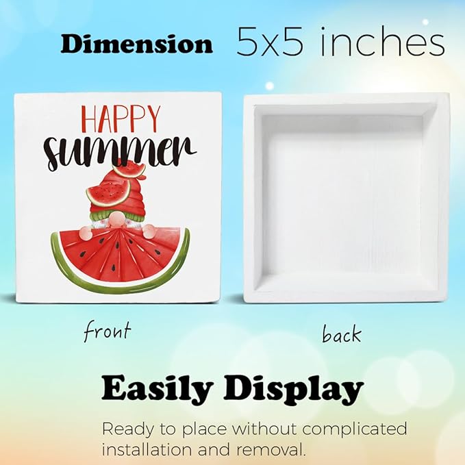 Watermelon Decor Farmhouse Summer Decorations Watermelon Gnome Wooden Sign Rustic Home Decor 5 x 5 Inches-Ruum Studio Home
