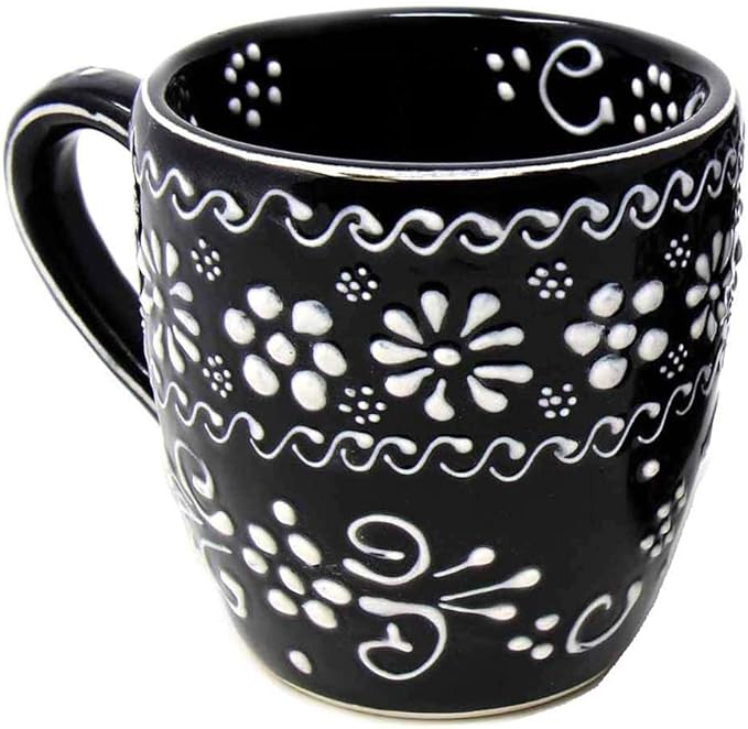 Encantada Handmade Hand-Painted Authentic Mexican Pottery Mugs (1-Pack, Ink)-Ruum Studio Home