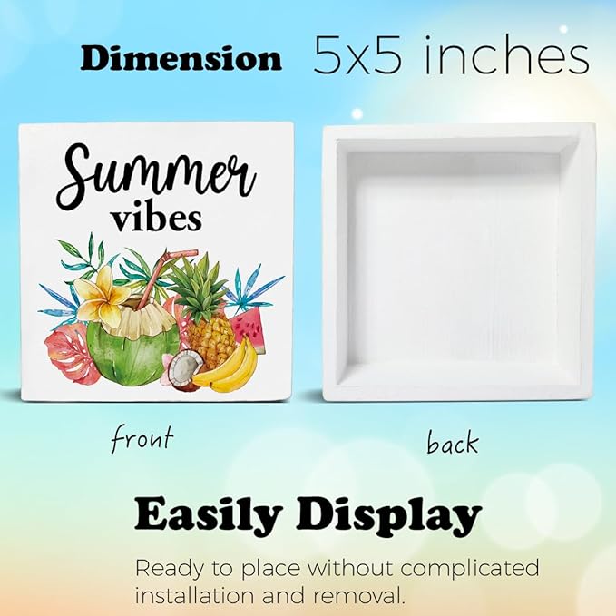 Oqtumes Summer Vibes Decorations Fruit Wooden Sign Rustic Home Decor 5 x 5 Inches-Ruum Studio Home