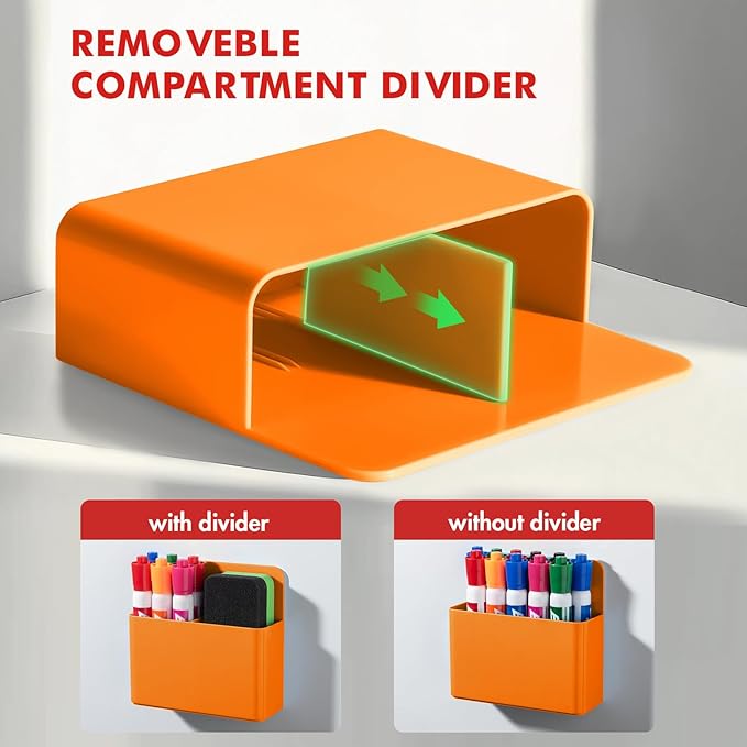 BEYGORM 2 Pack Plastics Magnetic Pen Holder for Refrigerator, Dry Erase Marker Holder for Whiteboard，Magnet School Locker Organizer Accessories, Pencil Cup, Pen Caddy, Classroom Organization(Orange)-Ruum Studio Home