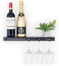 Wall Mounted Wine Rack – Metal Floating Bar Shelf with Bottle and Glass Holder, Holds 5 Bottles and 4-6 Glasses-Ruum Studio Home