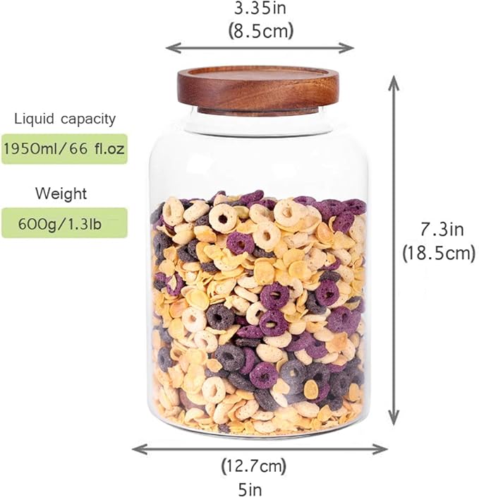 Thicken Glass Storage Jar, Food Storage Container/Canisters with Airtight Wooden Lid for Tea, Coffee, Honey, Cacao Powder,BPA Free Perfect as a Cereal Dispenser (7.6inch 2pcs)-Ruum Studio Home