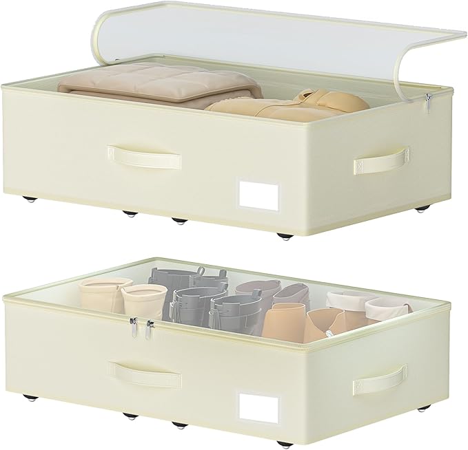 Under Bed Storage with Wheels, No Assemble Required 7.5 inches height Under Bed Storage bins,Large capacity Rolling Under bed Shoe Storage containers，dorm under bed storage drawers-Ruum Studio Home