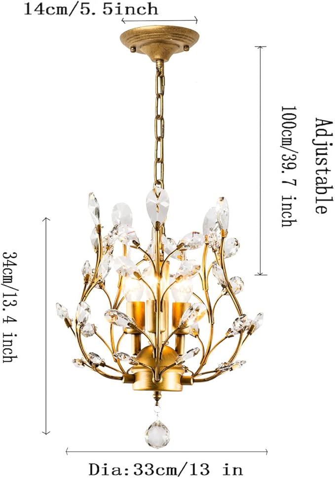Ganeed Crystal Chandeliers,K9 Crystal Pendant Light with 3-Light Chandelier Lighting Fixtures,Ceiling Light for Living Room Bedroom Restaurant Hallway (Gold)-Ruum Studio Home