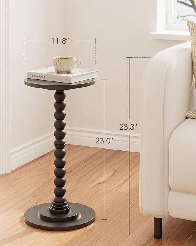 Masupu Round Side Table, Small End Table for Small Spaces, Pedestal Drink Table with Solid Wood Leg for Living Room, Bedroom, Corners(Black)-Ruum Studio Home