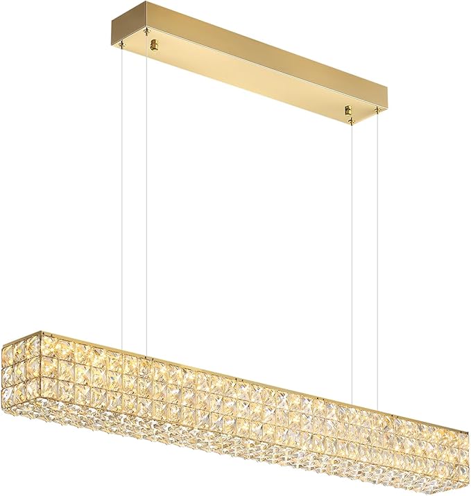 Rectangle Crystal Chandelier Modern Gold Crystal Chandelier Rectangular Pendant Lighting Fixture for Dining Room Kitchen Island Bedroom (L 40")-Ruum Studio Home