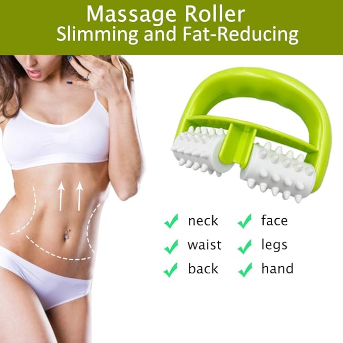 Cellulite Massage, Manual Roller Massage with Two-Wheel Massage Handle,Relax Muscles to Relieve Stress,Increases Blood Circulation,Apply to Arm/Shoulder/Leg/Back/Buttocks/Abdomen(Green)-Ruum Studio Home