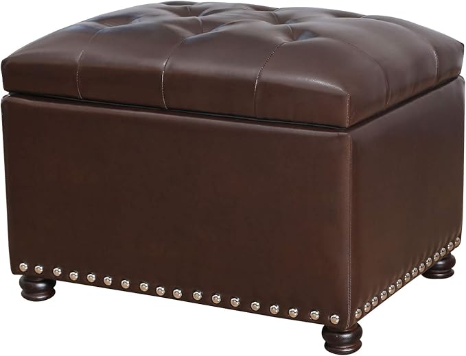 Joveco Leather Storage Ottoman Bench Rectangle 24 Inch Foot Rest Ottomans Stool for Living Room Bedroom(Brown)-Ruum Studio Home