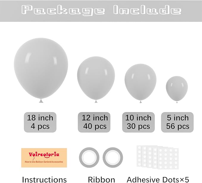130pcs Gray Balloons Different Sizes 18" 12" 10" 5" Pastel Gray Balloons for Boys Girls Birthday Baby Shower Gender Reveal Wedding Decorations-Ruum Studio Home