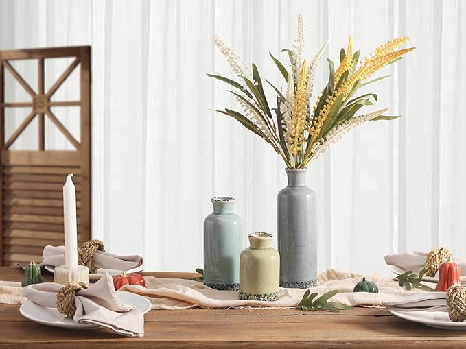 Flower Vase Set of 3, Ceramic Neutral Vases Home Decor, Pottery Rustic Farmhouse Decorative Vases Modern Decor for Table Mantel Entryway Bookshelf Living Room Kitchen Bedroom - Multicolor-Ruum Studio Home