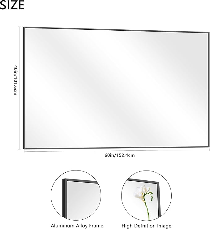 40x60inch Black Bathroom Mirror, Black Rectangle Mirror with Frame, Large Rectangular Wall Mirrors for Bathroom, Living Room, Hair Salon, Big Farmhouse Mirror Hang Horizontal/Vertical-Ruum Studio Home