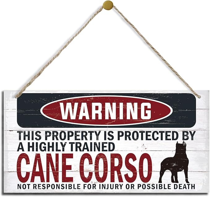 Warning Sign, Cane Corso Warning Wood Plaque Sign, Funny Door Signs, Decorative Wood Hanging Suspension Plaque, Farmhouse Wooden Wall Decor, Outdoor Hanging Wooden Signs-Ruum Studio Home