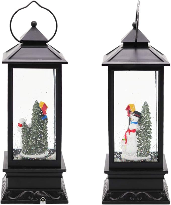 Eldnacele Christmas Snow Globe Lantern with Music, Battery Operated Lighted Swirling Glitter Water Lantern with Timer for Christmas Home Decoration, Snowman-Ruum Studio Home
