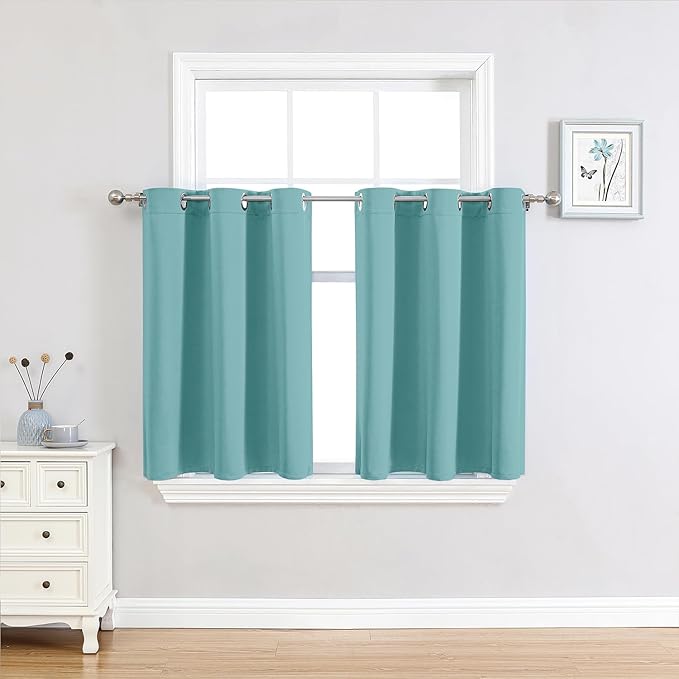 ChrisDowa Small Window Curtains 36 inches Long for Bedroom - Grommet Short Thermal Insulated Room Darkening Curtains for Kitchen (2 Panels, Aqua, 34 x 36 Inch)-Ruum Studio Home