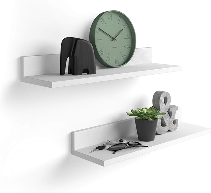 Mobili Fiver, Set of 2 Rachele Shelves, 23.62 in, Ashwood White, Melamine-Finished, Wall Mounted Shelves for Bedroom, Corridor, Kitchen, Entrance, Living Room, Office, Italian Furniture-Ruum Studio Home