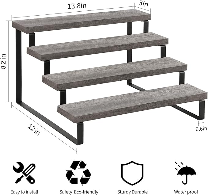 YINMIT Wooden Display Riser Stand, Tiered Perfume and Cologne Organizer Stand, 4 Tier Spice Rack Organizer, Rustic Display Shelf for Candles (4 Tier,Grey)-Ruum Studio Home