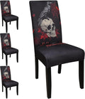 JQinHome Black Halloween Chair Slipcover,Skull Chair Covers Set of 4, High Stretch Washable Chair Protector Cover for Dining Room, Kitchen,Home Party,Wedding Ceremony(Skull Black,4PC)-Ruum Studio Home