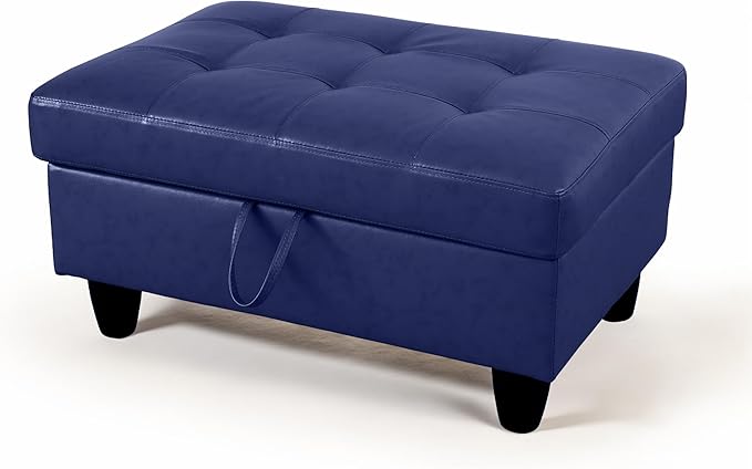 Ottoman Rectangular Storage Ottoman Bench, Faux Leather Footrest, Coffee Table, Stool Footstool with Hinged Lid for Living Room, Bedroom, Entryway, Blue, 35"x23.5"x17.5"-Ruum Studio Home