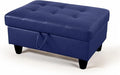 Ottoman Rectangular Storage Ottoman Bench, Faux Leather Footrest, Coffee Table, Stool Footstool with Hinged Lid for Living Room, Bedroom, Entryway, Blue, 35"x23.5"x17.5"-Ruum Studio Home