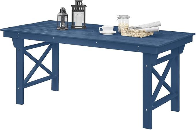 HDPE Outdoor Dining Table, 66.9” Rectangle Patio Dining Table for 6, All-Weather HDPE Outdoor Table with 2.2” Umbrella Hole, HDPE Patio Furniture for Deck, Backyard, Garden, Pool, Navy-Ruum Studio Home